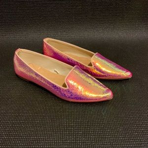 Iridescent Snakeskin Embossed Flats (size 9/10)